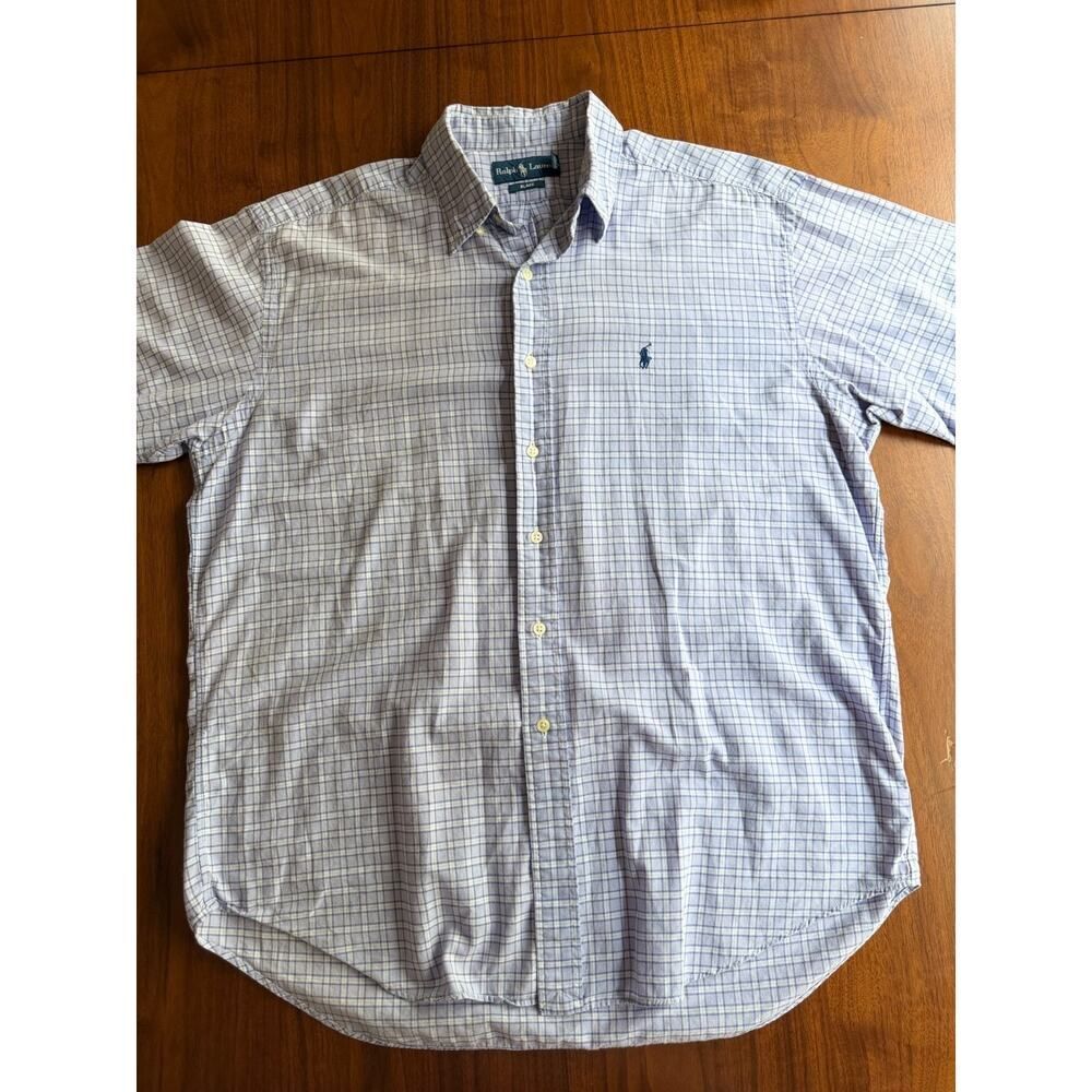 Polo Ralph Lauren Blake Men's Short Sleeve Plaid Shirt Lavender Blue & Tan L